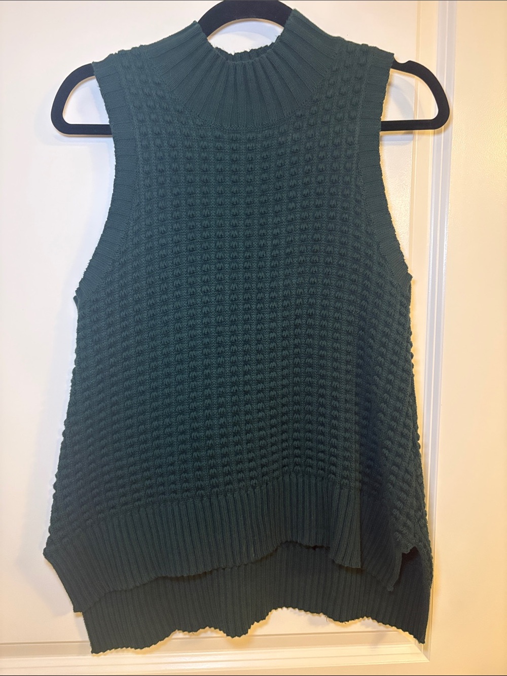 French Connection Dark Teal Sleeveless Mock Neck Waffle Knit Top